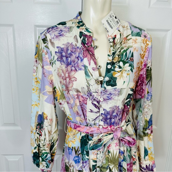 ZARA mini dress BELTED FLORAL button up dress or tunic top simply CHIC BOHO M - Picture 3 of 15